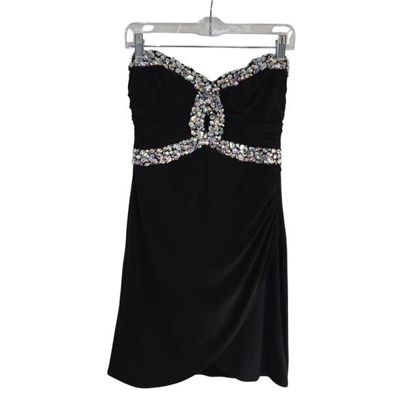 B. Smart Women's Semi Formal Dress 8 Black Beaded Cocktail Party Junior Prom - Picture 1 of 7